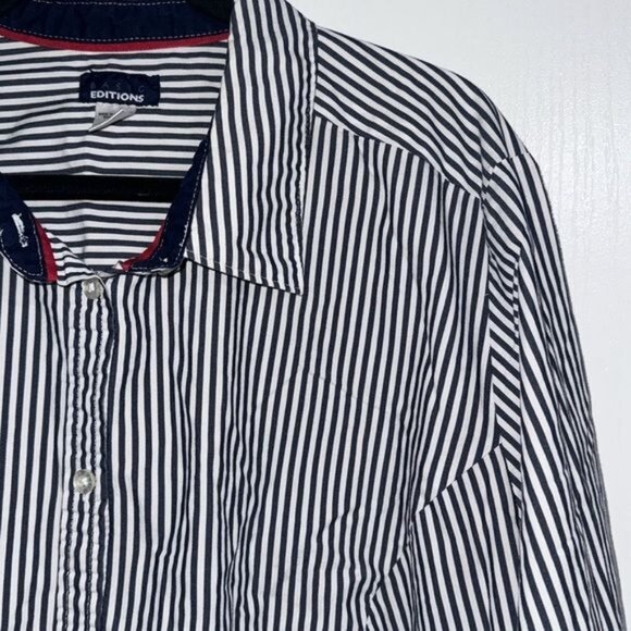 Basic Editions Womens 3X Black & White Striped Button-Down Shirt - Picture 2 of 7